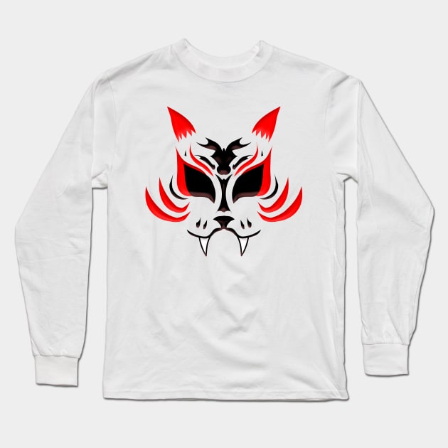 Kitsune Face - Red Long Sleeve T-Shirt by ChrisOConnell